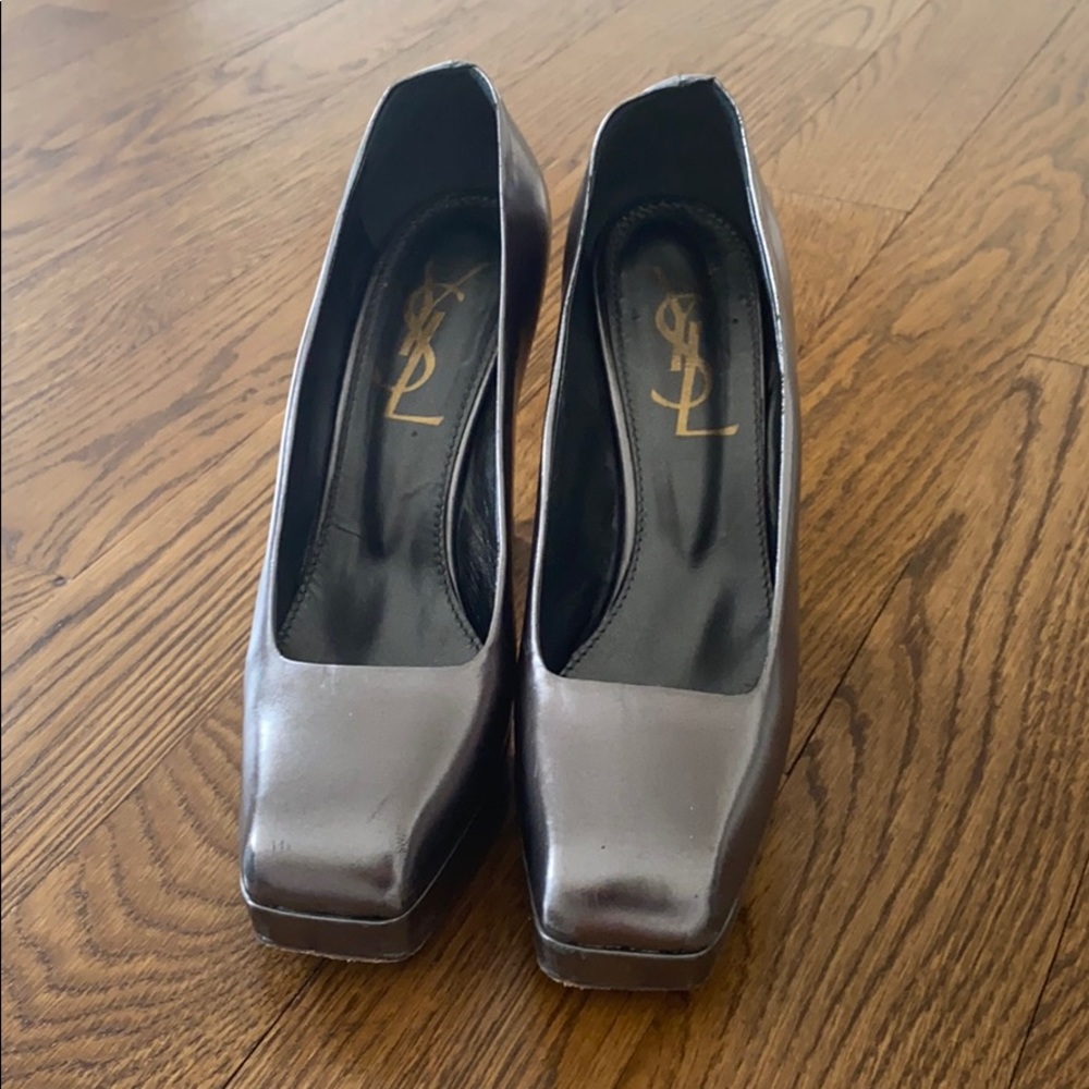 YSL platform pewter heels